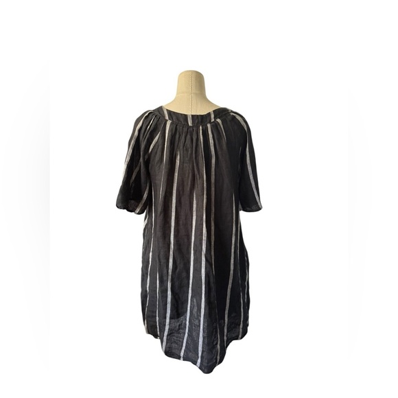 Miou Muse A Line Dress Womens Small Black White Striped Linen Pleated Split Neck - Picture 5 of 6